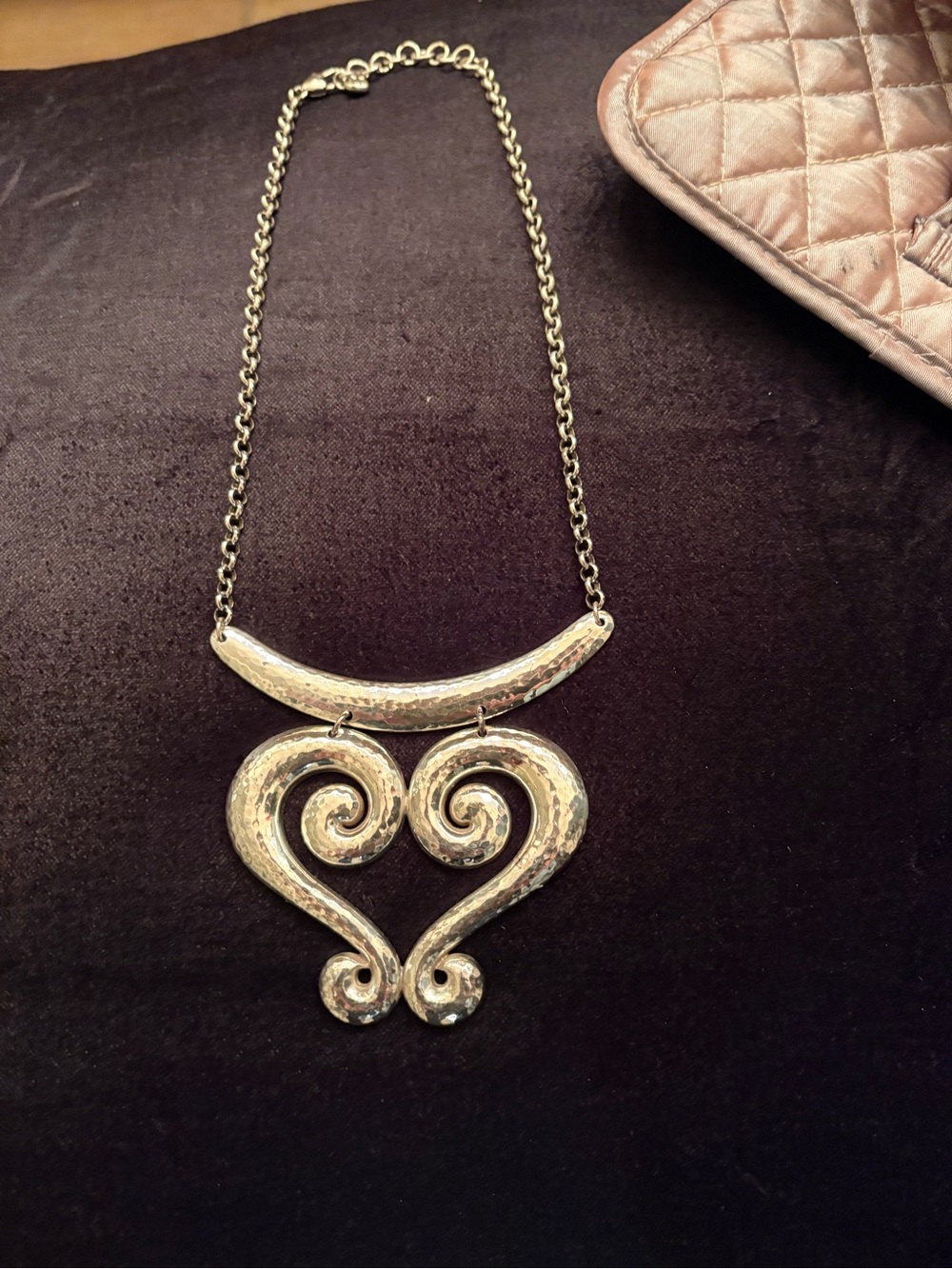 Brighton Large Genoa Silver Hammered Scroll Heart Necklace